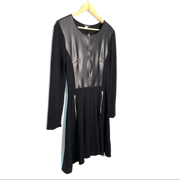Venus | Faux Leather Long Sleeve A-Line Dress - Picture 2 of 8